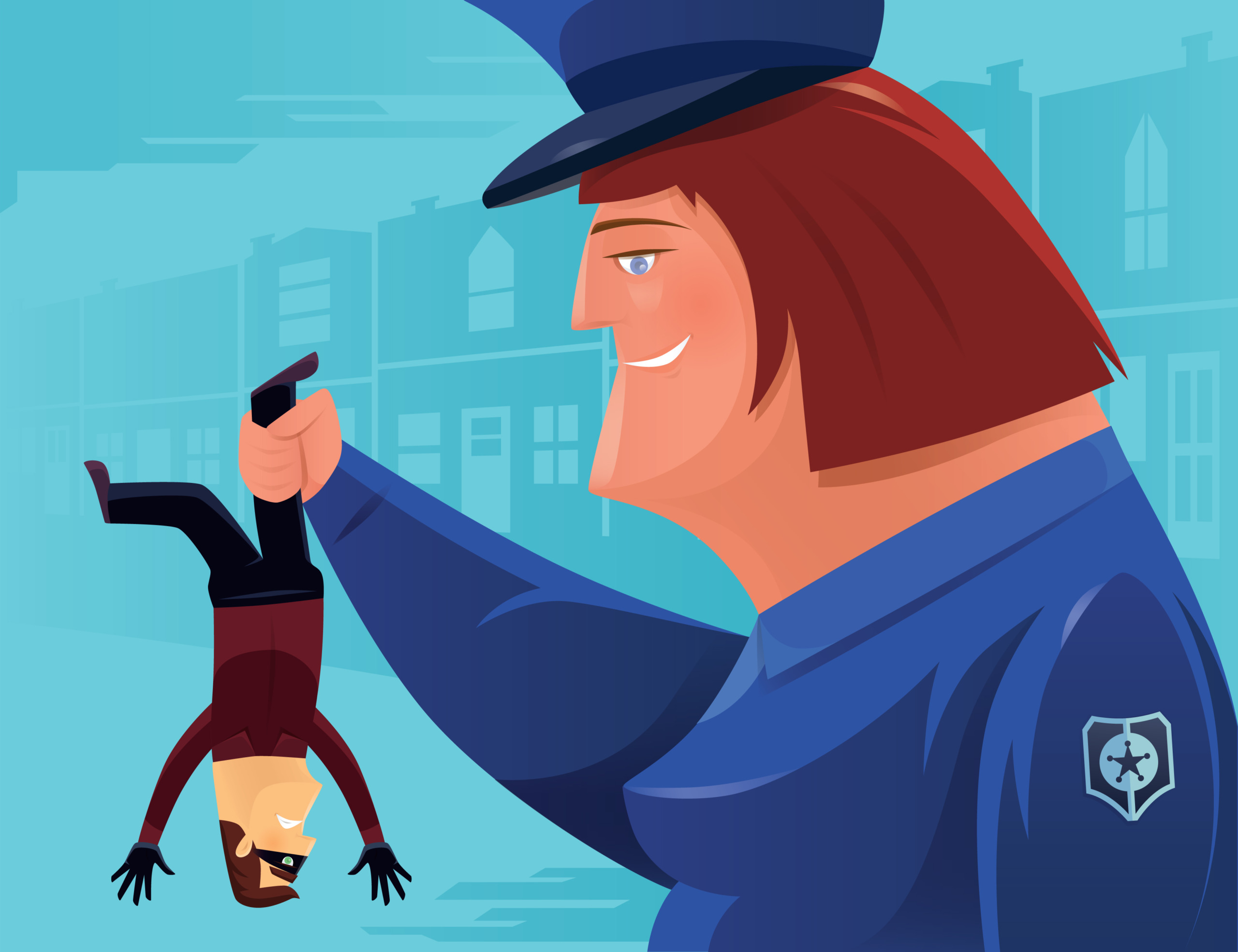 policewoman catching thief