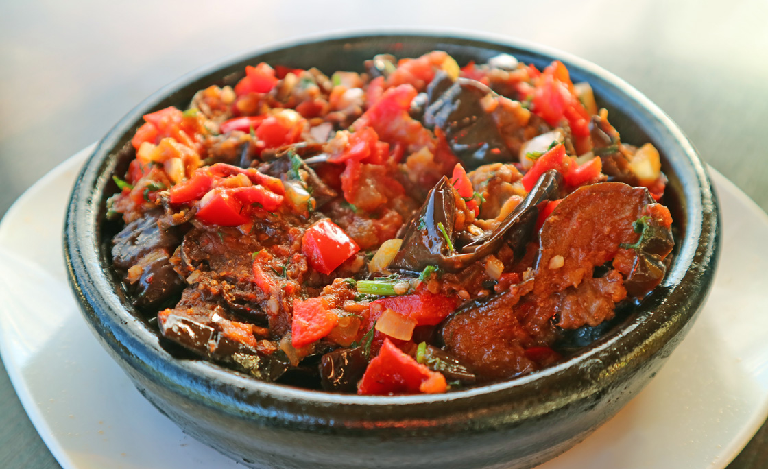 Plate of Georgian Eggplant Stew, a Tasty Vegetarian Dish Called Ajapsandali