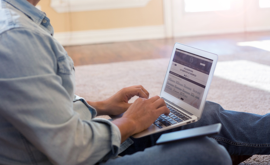 Man filing for unemployment benefits
