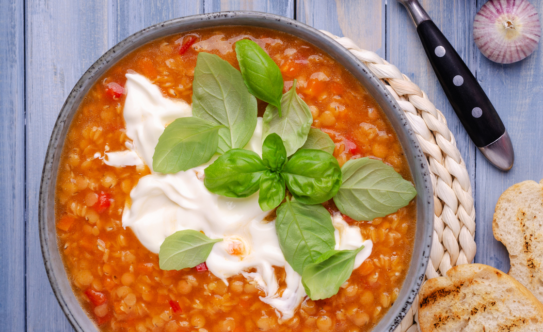 Thick soup with lentils and vegetables