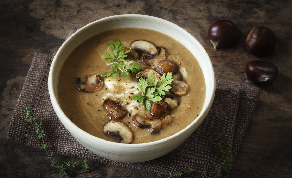 Sweet chestnut mushroom soup