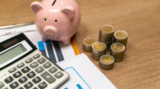Piggy Bank and Stack of Coins