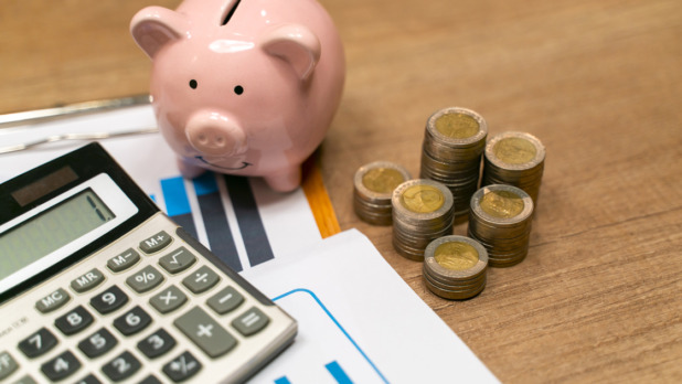 Piggy Bank and Stack of Coins