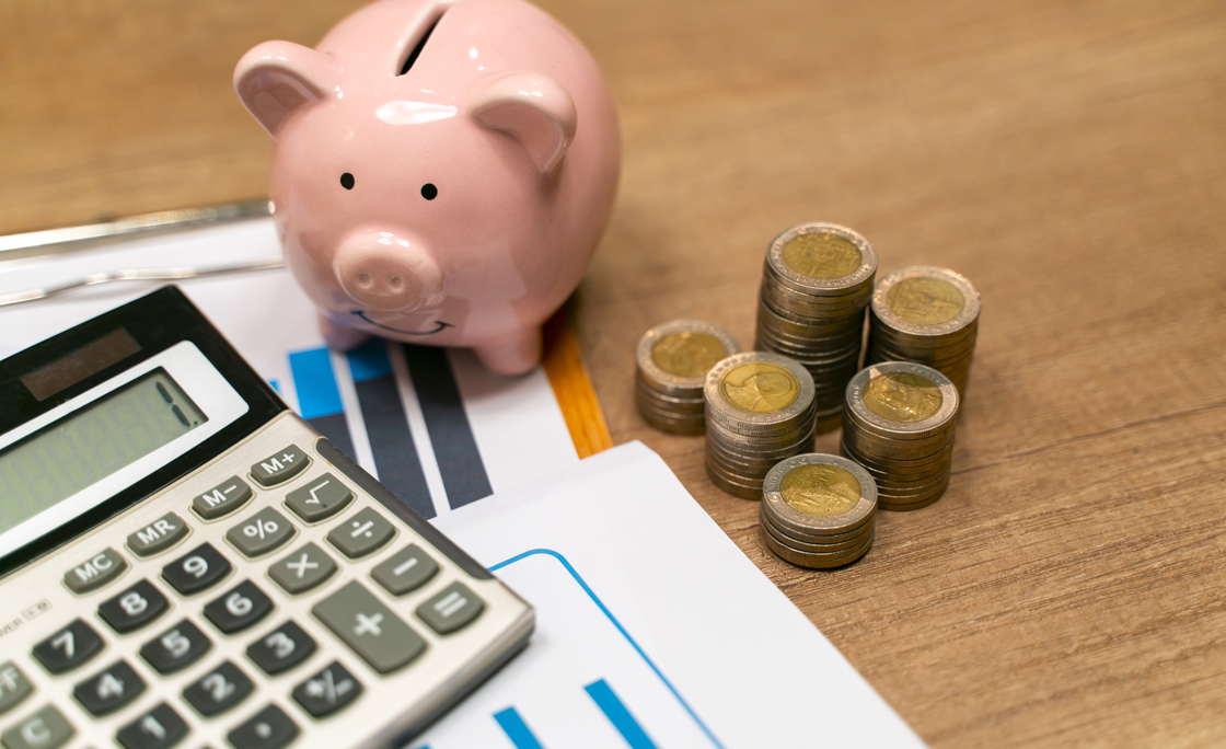 Piggy Bank and Stack of Coins
