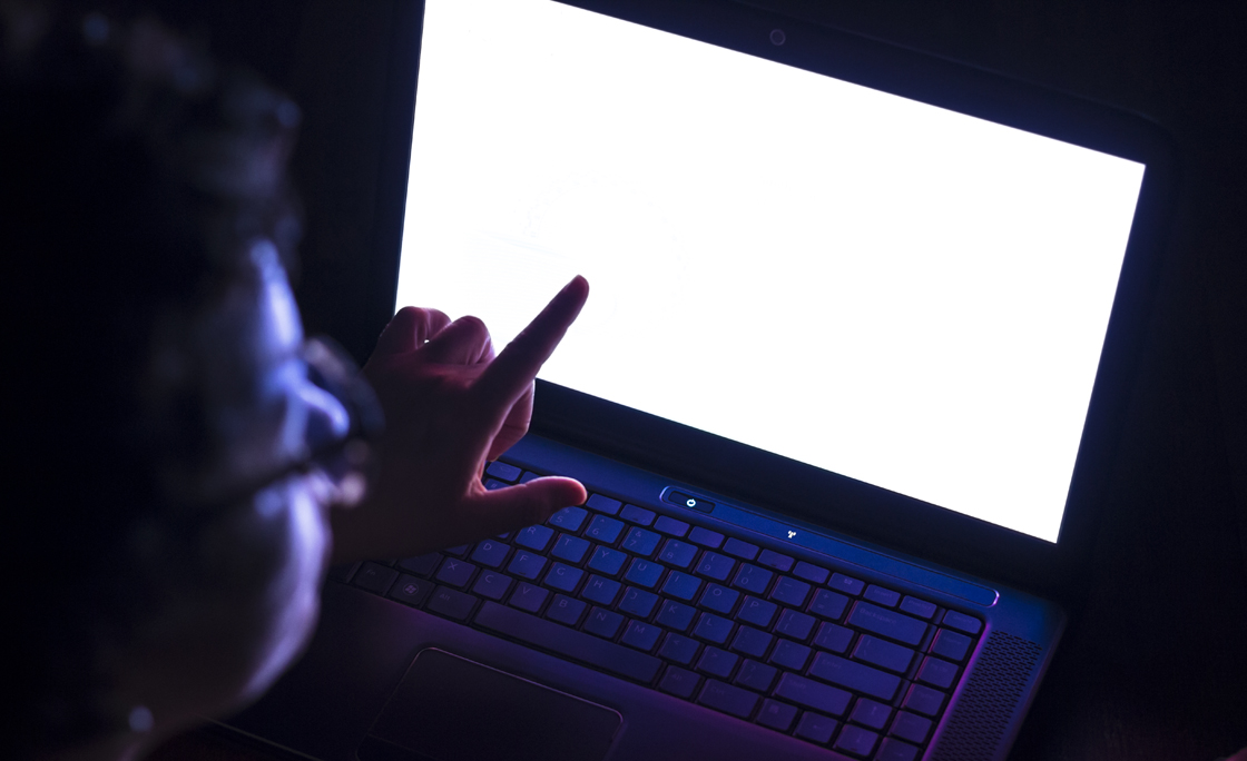 woman accessing the computer with white screen to add an interesting interface