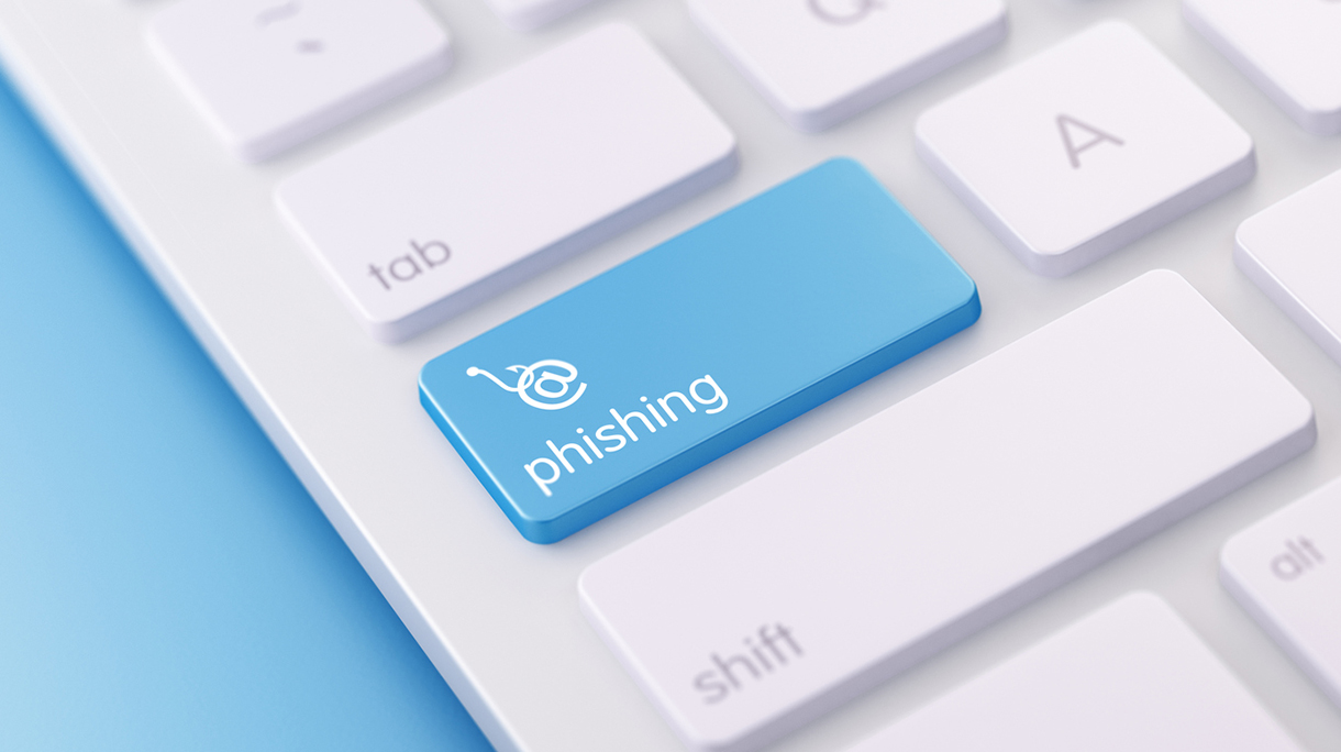 Modern Keyboard wih Blue e-mail phishing Button