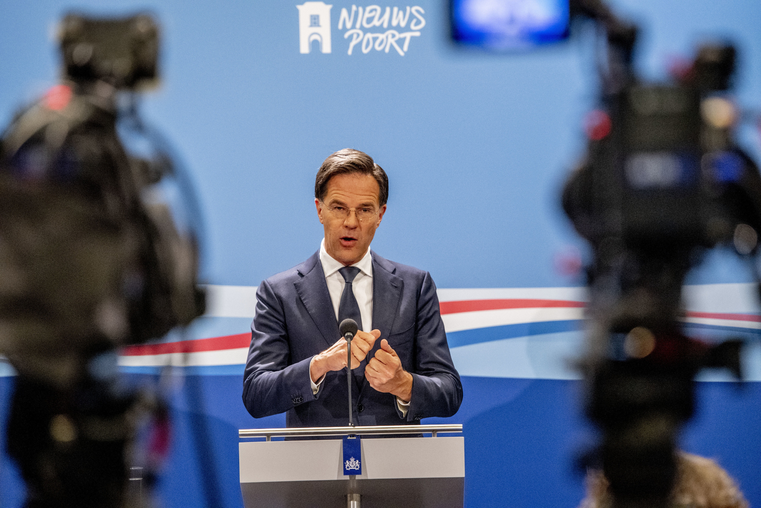 Dutch Prime Minister Mark Rutte talks to the media after the