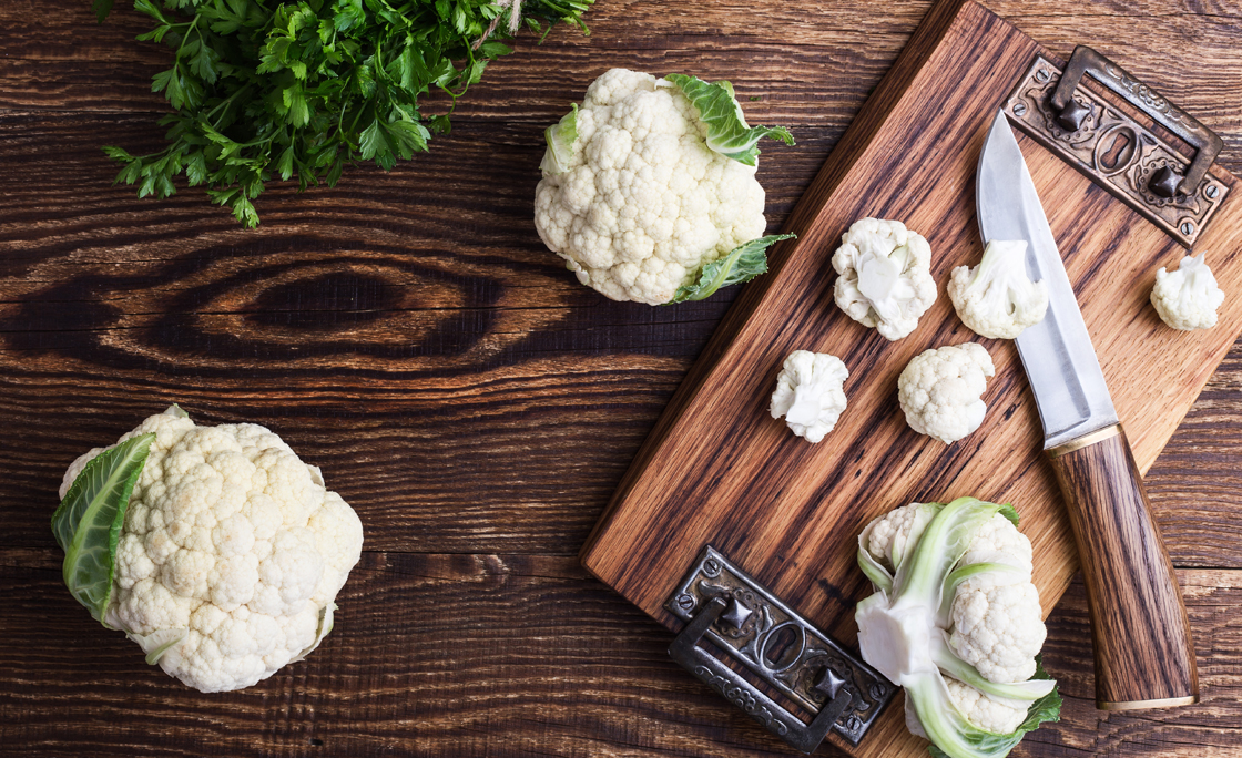 Cauliflower heads and chopped cauliflower