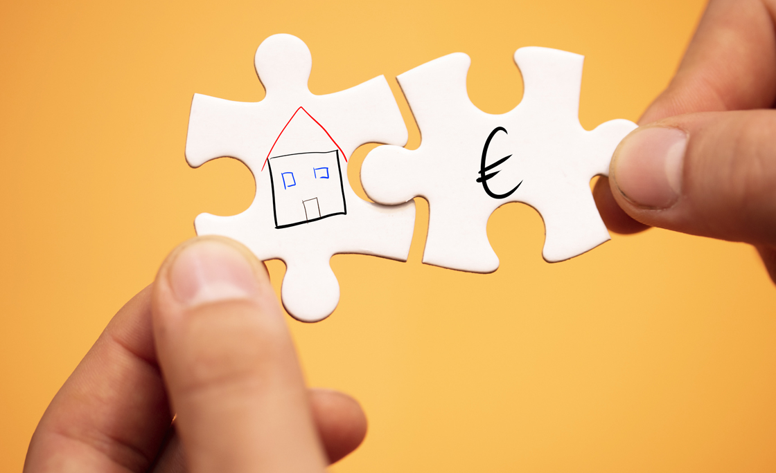 Jigsaw puzzle with money currency on a background
