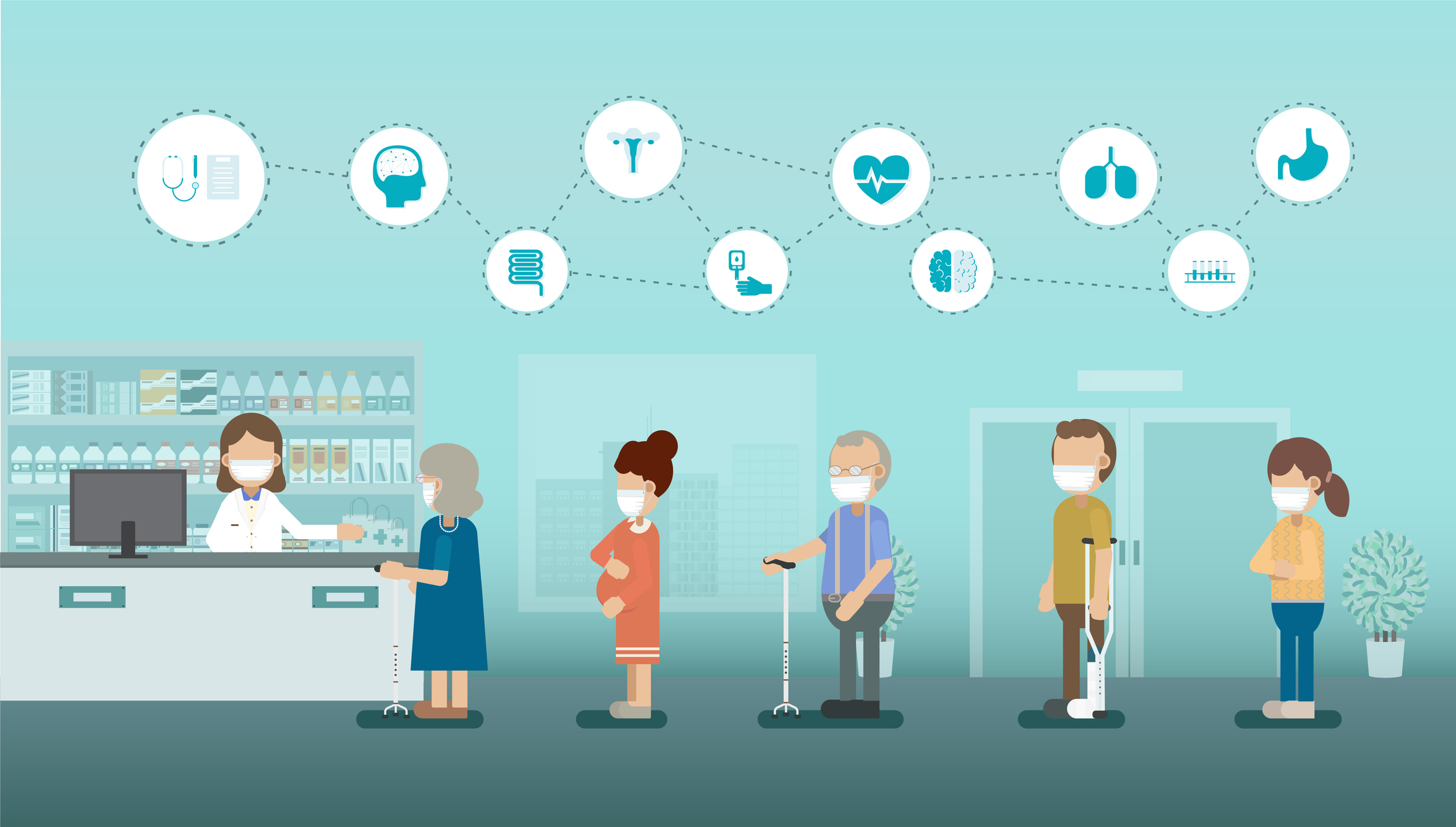 Pharmacy with medical icons