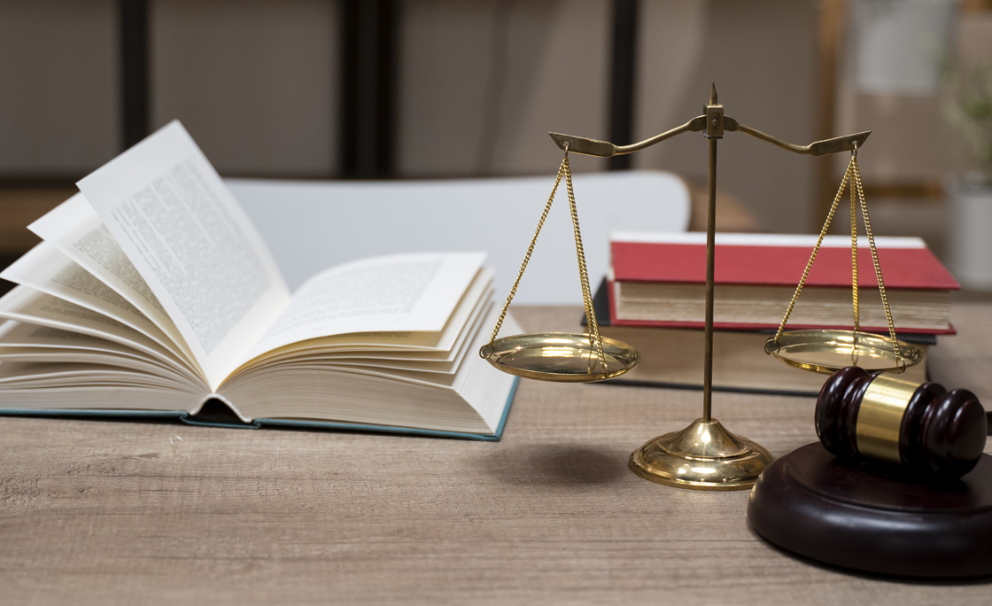 Justice Scales and wooden gavel. Justice concept