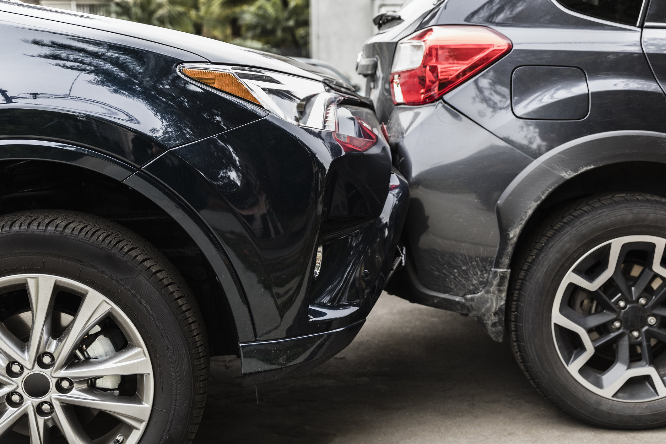Damaged bumpers from car accident