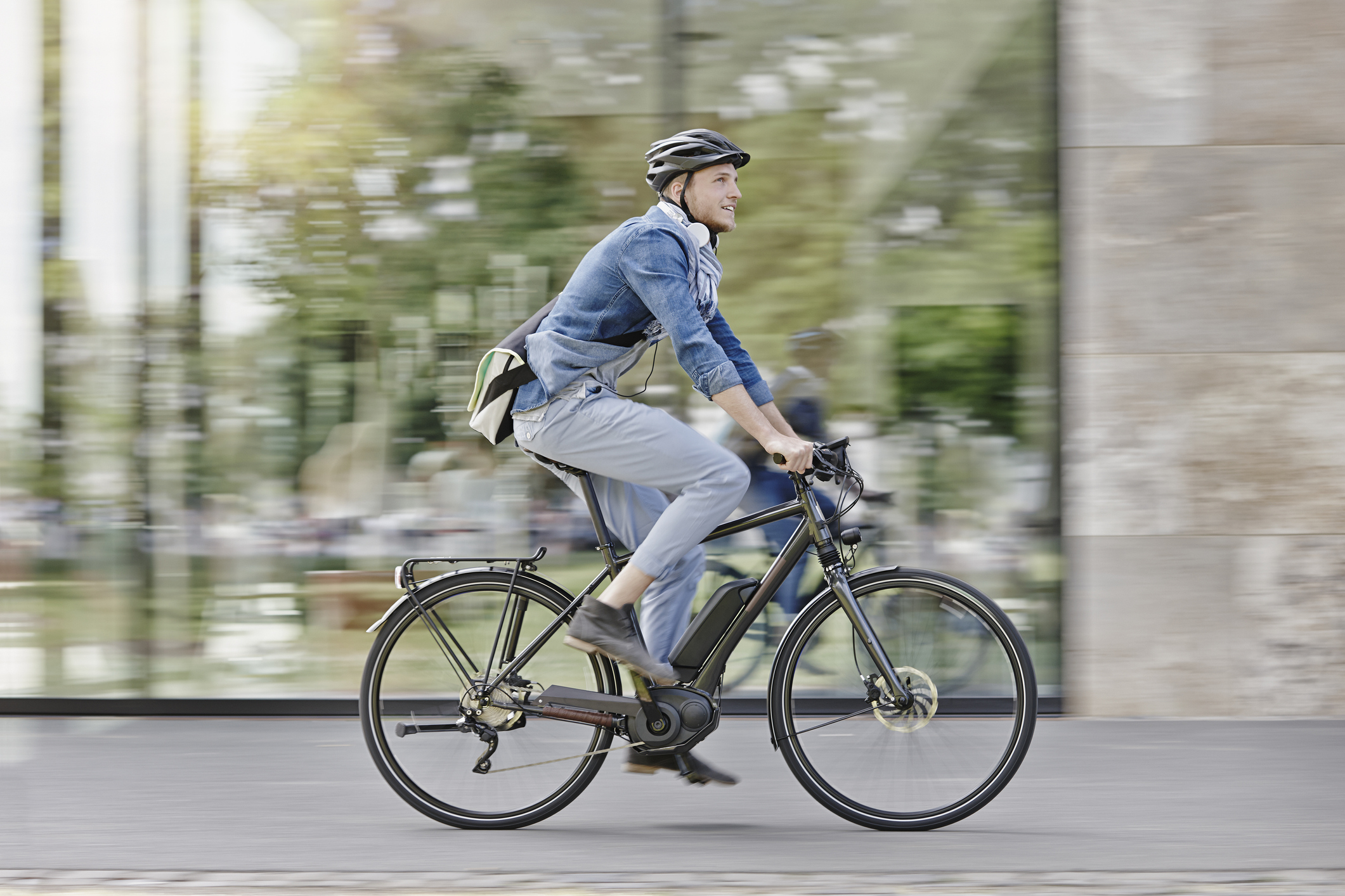 Student on his e-bike at Goethe University in Frankfurt, Germany