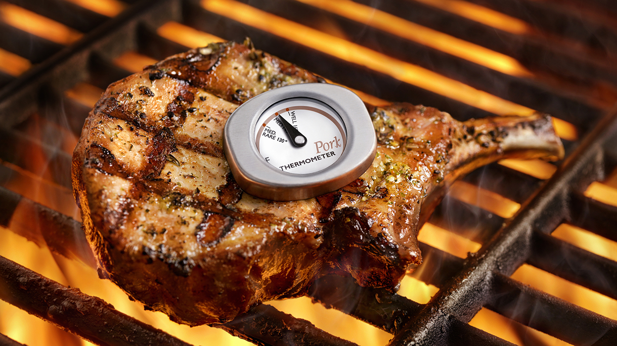 Checking Temp on BBQ Pork Chop