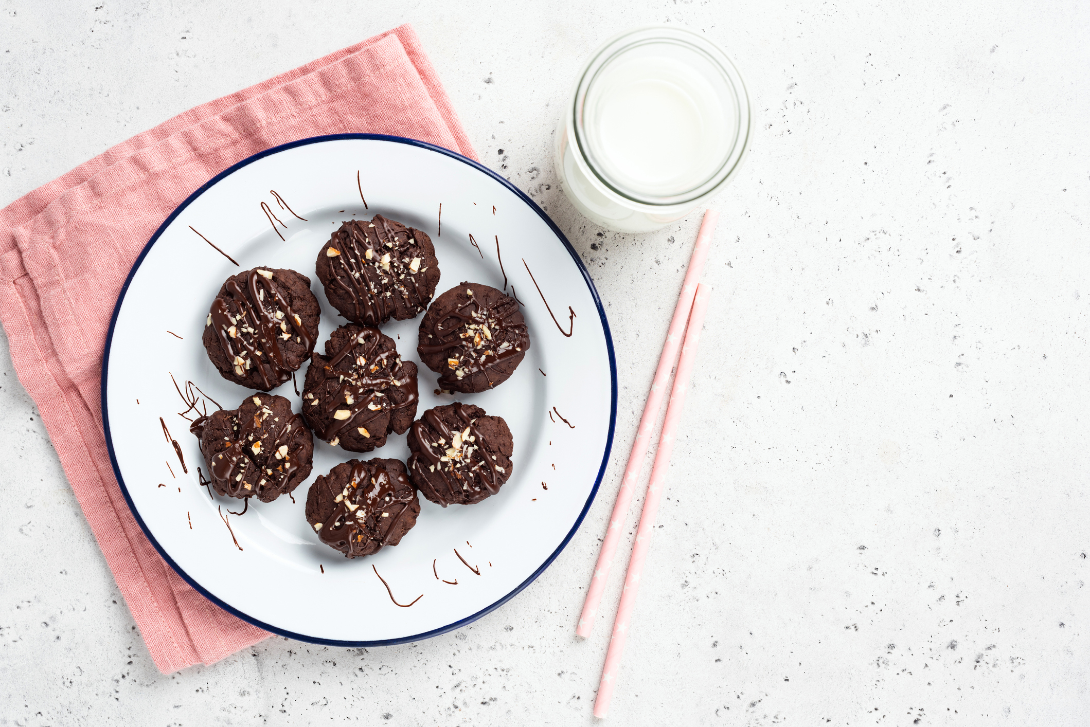 Homemade chocolate cookies with chopped almonds