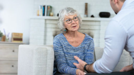 Senior woman talking to therapist