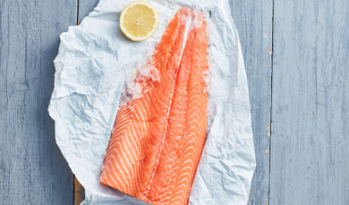 Zalm met citroen liggend op papier