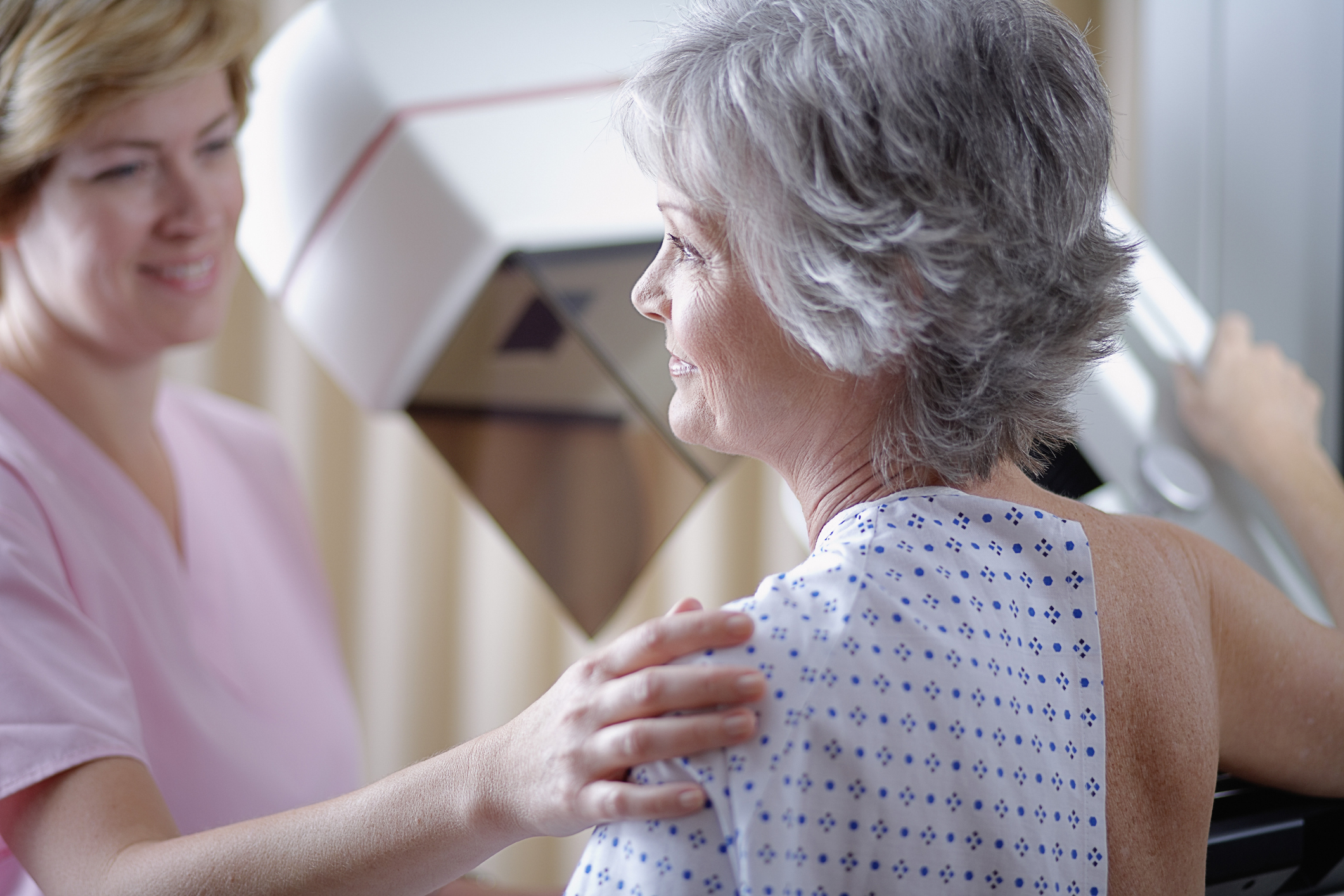 Middle Aged Woman Getting Mammogram