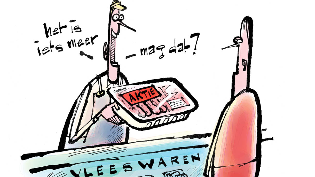 cartoon over de actieverpakking supermarkt