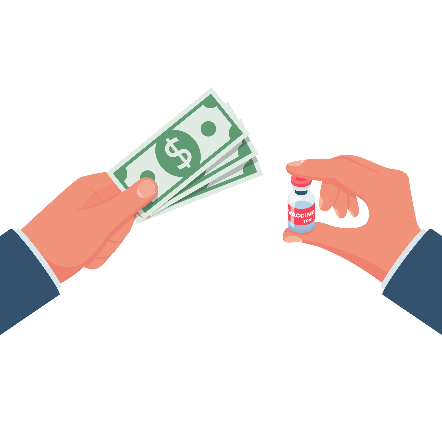 Money and ampoule covid 2019 in hands