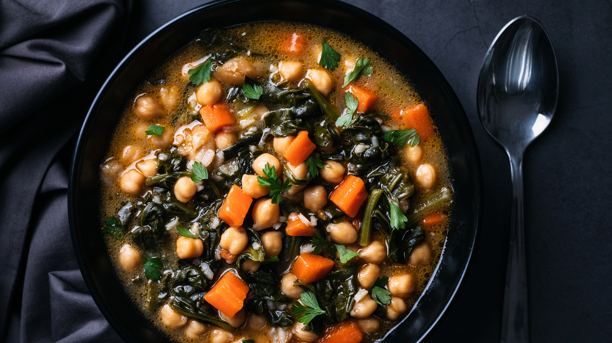 Vegan chickpeas soup, potaje