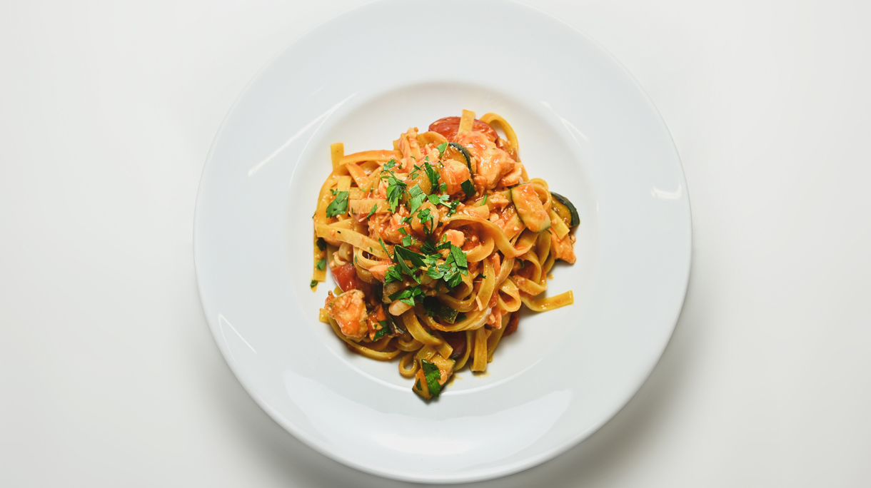 Tagliatelle with salmon,pasta eat Italy