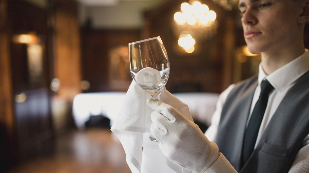 Polishing Glasses in a Luxury Restaurant