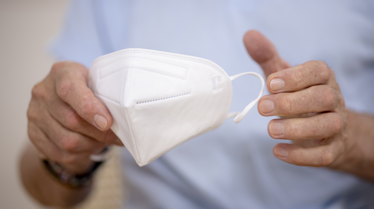 close up of a protective ffp2 mask in the doctor’s office during the coronavirus epidemic