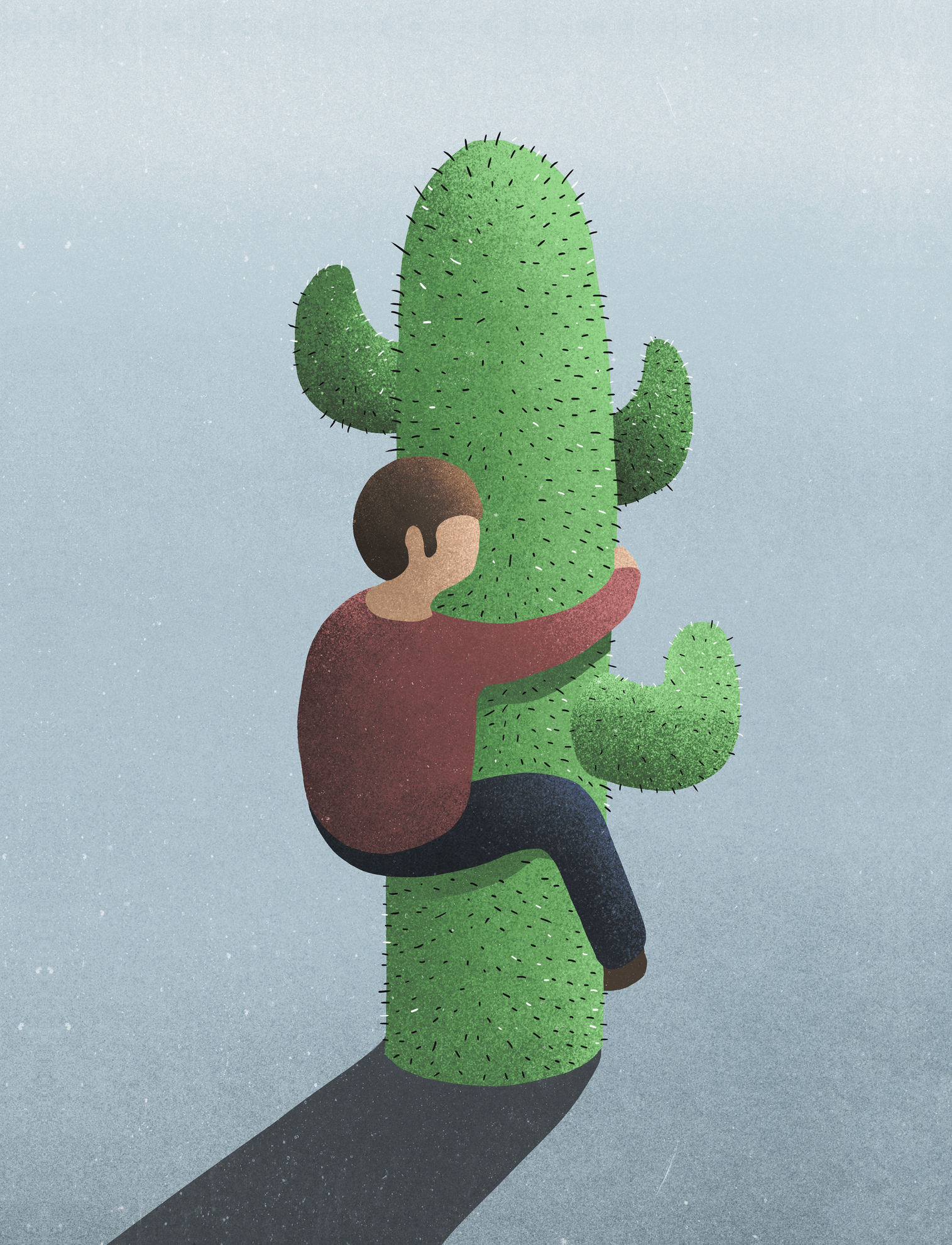 Man hugging prickly cactus