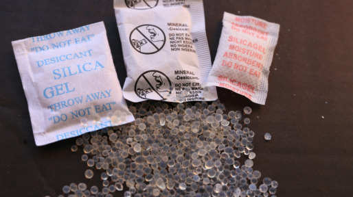 High Angle View Of Silica Gel Over Black Background