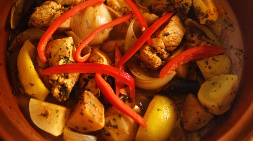 Chicken tagine with green olives and candied lemon