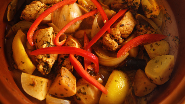Chicken tagine with green olives and candied lemon
