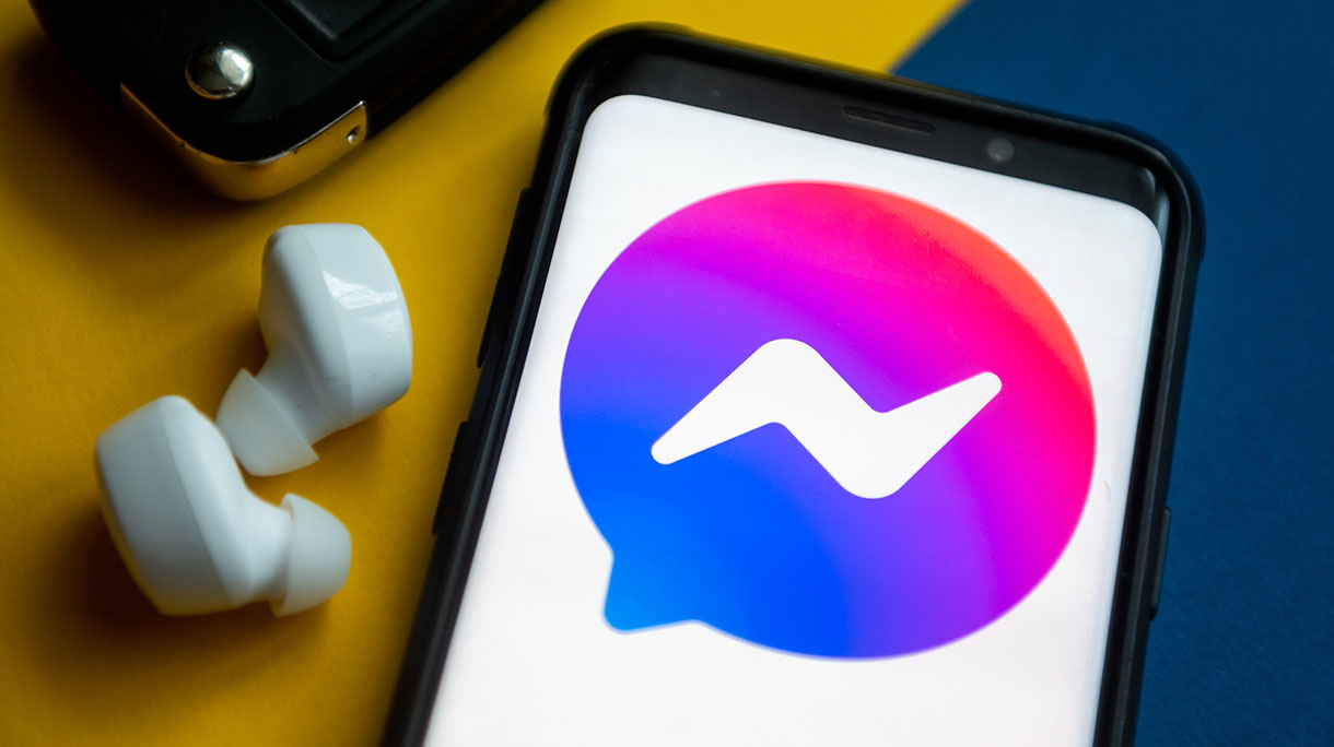 In this photo illustration a Facebook Messenger logo seen