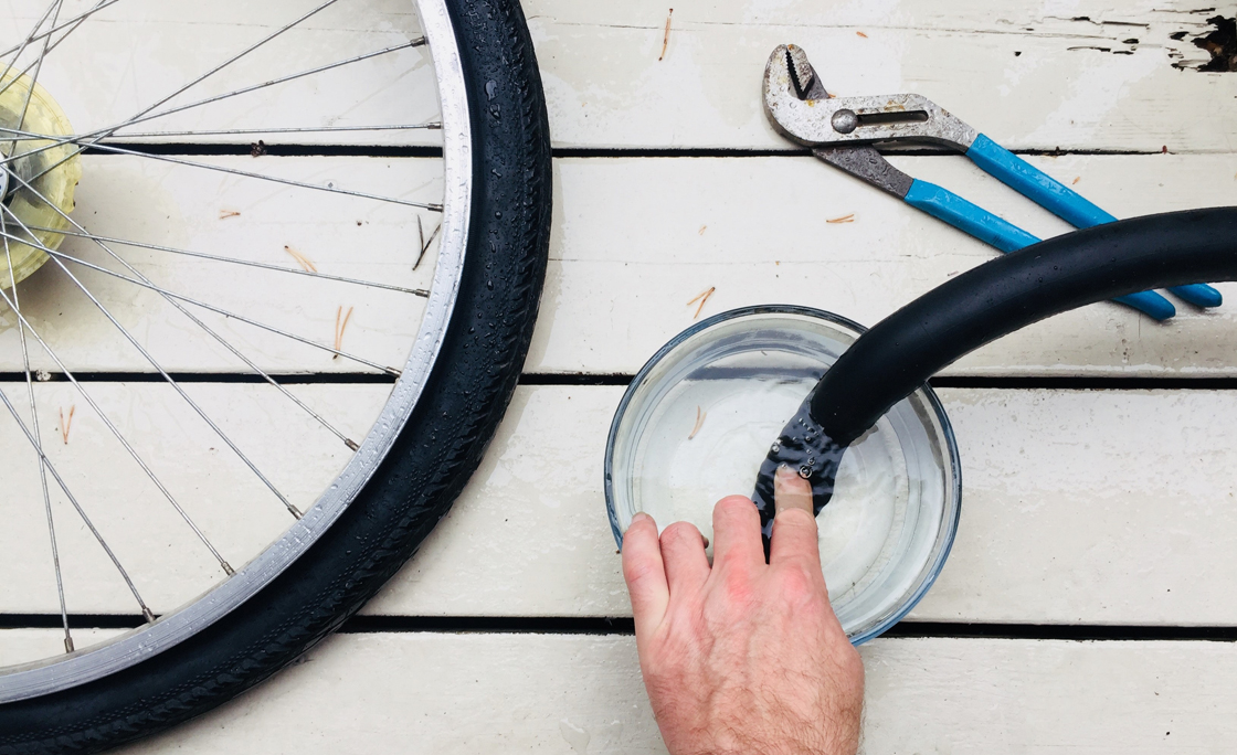 Repairing bicycle tyre