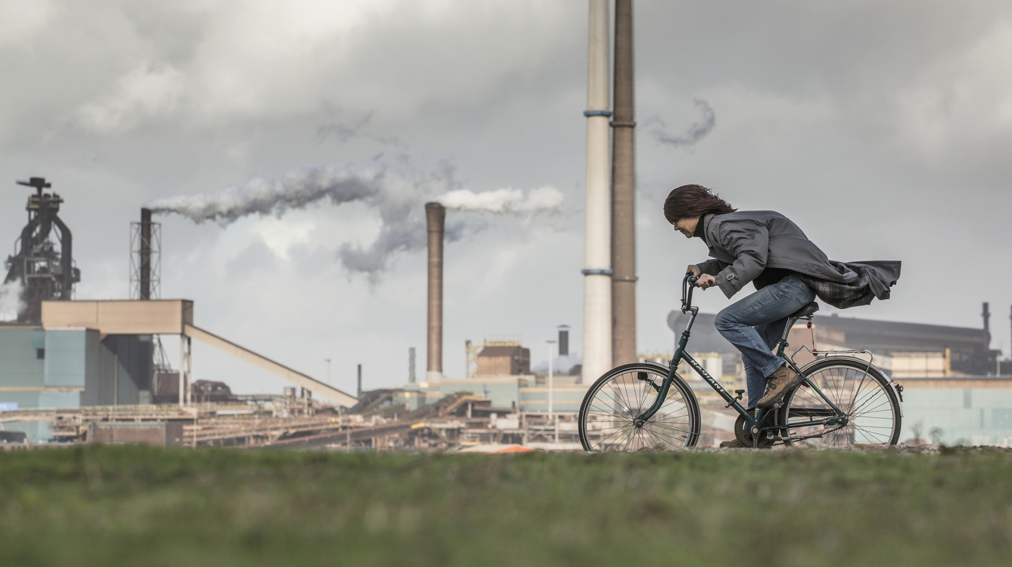 Netherlands, IJmuiden, Tata Steel Factory, Blast Furnaces. Cyclist