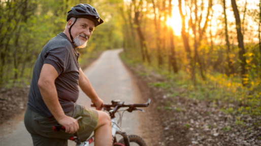Senior man on his mountain bike outdoors