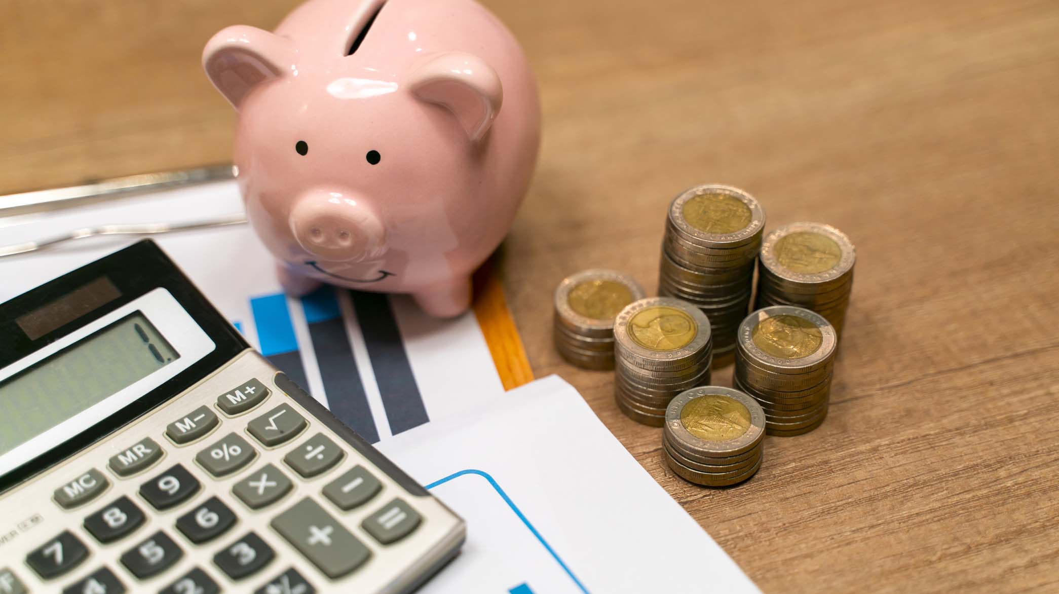 Piggy Bank and Stack of Coins