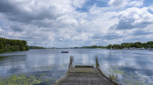 motor yacht at Lake Brielse Meer near Brielle, South Holland, Netherlands
