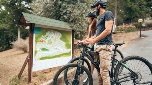 happiness couple with mountain ebike outdoors