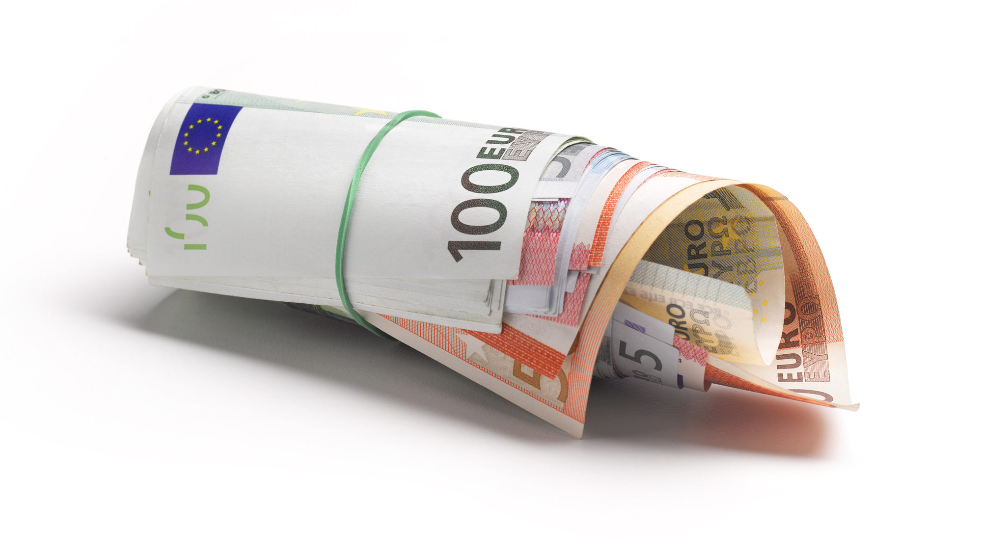 Euro banknotes in a money roll