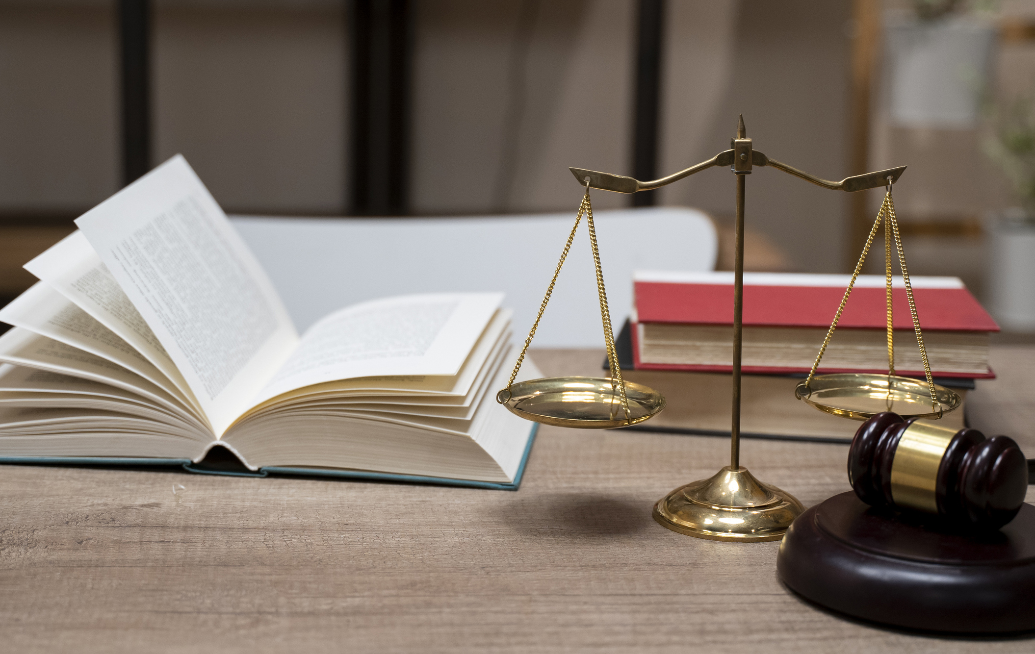 Justice Scales and wooden gavel. Justice concept