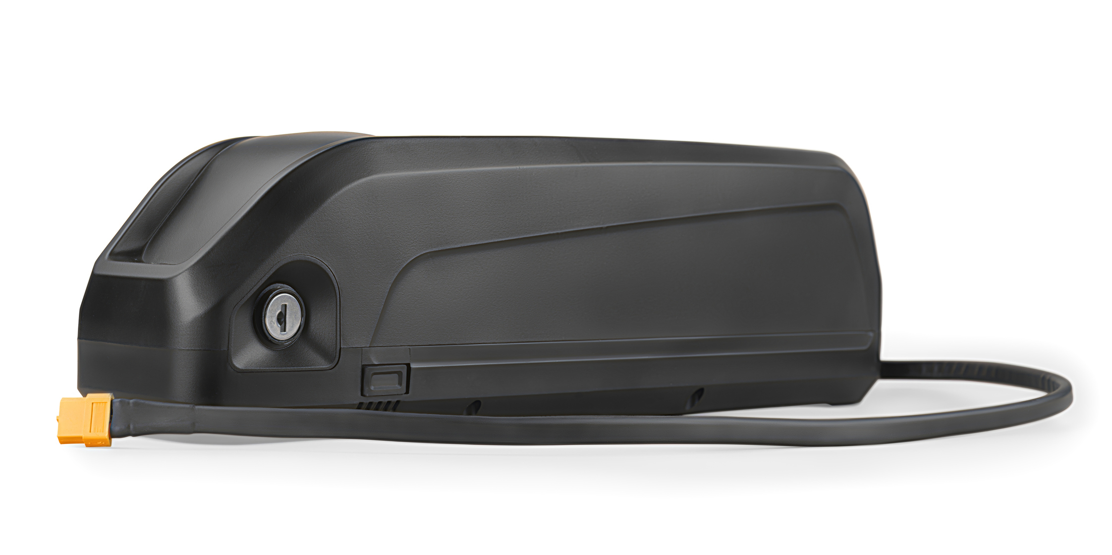 Black electric bike li-ion downtube battery isolated with clipping path