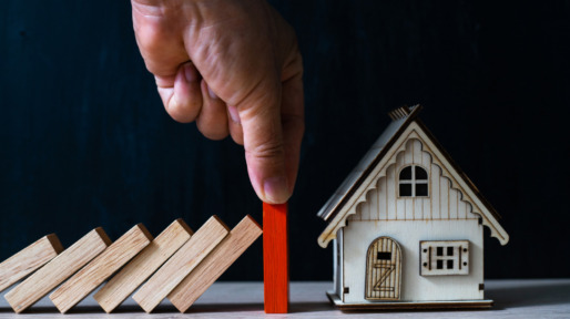 home concept,Home insurance concept,Domino,Wooden block,Business risk, strategy and planing concept idea.
