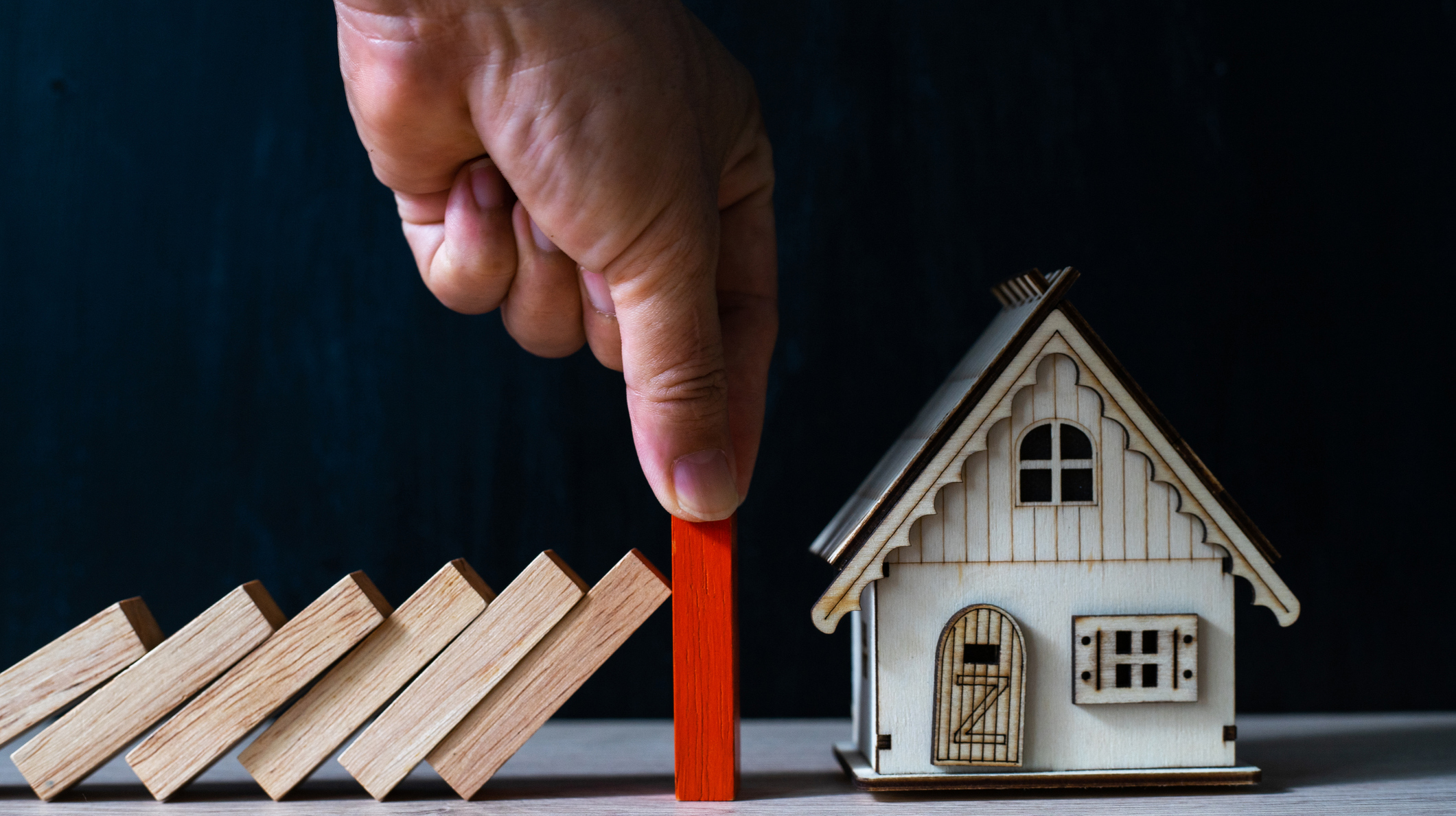 home concept,Home insurance concept,Domino,Wooden block,Business risk, strategy and planing concept idea.
