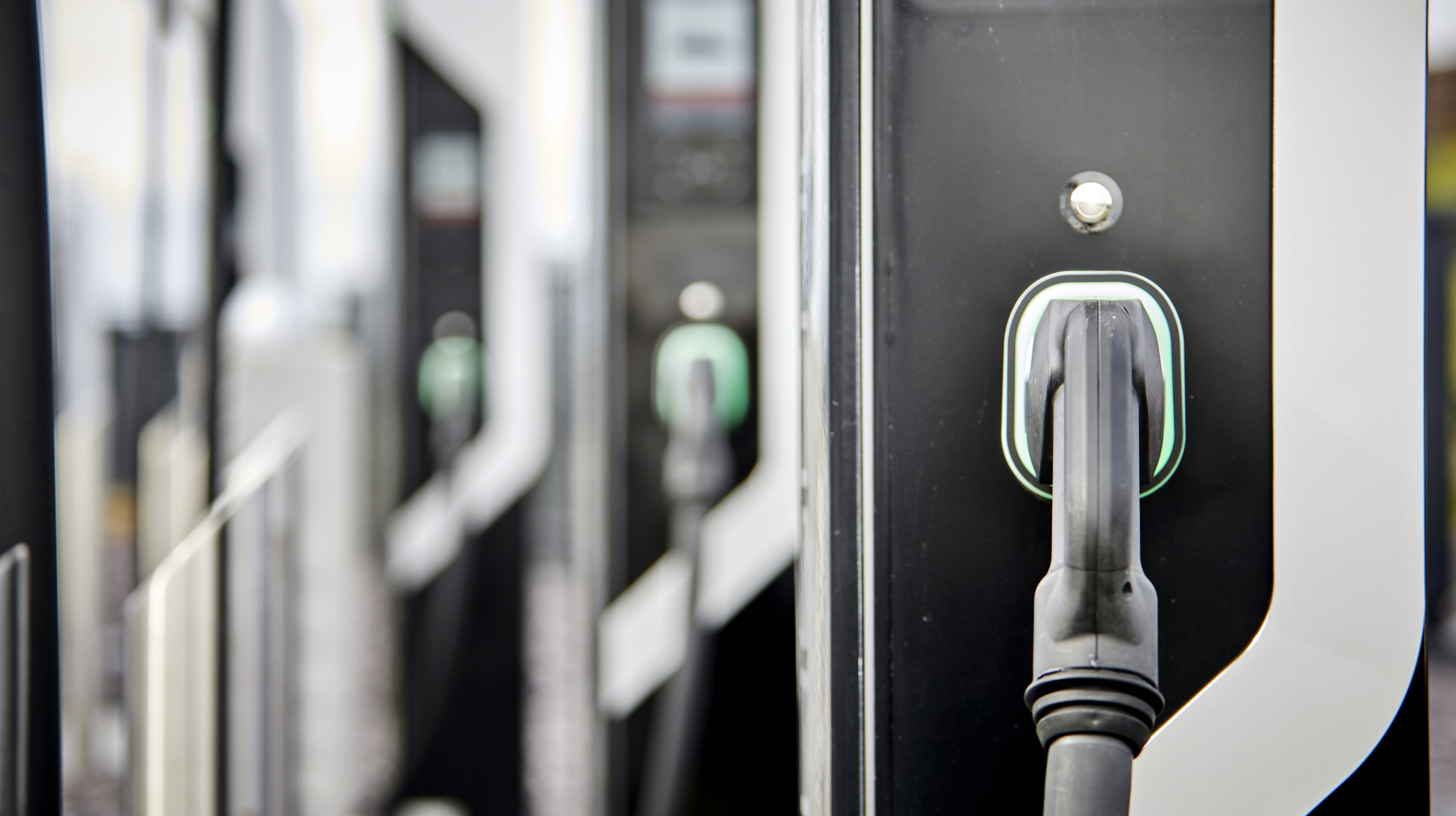 A bank of electric car chargers