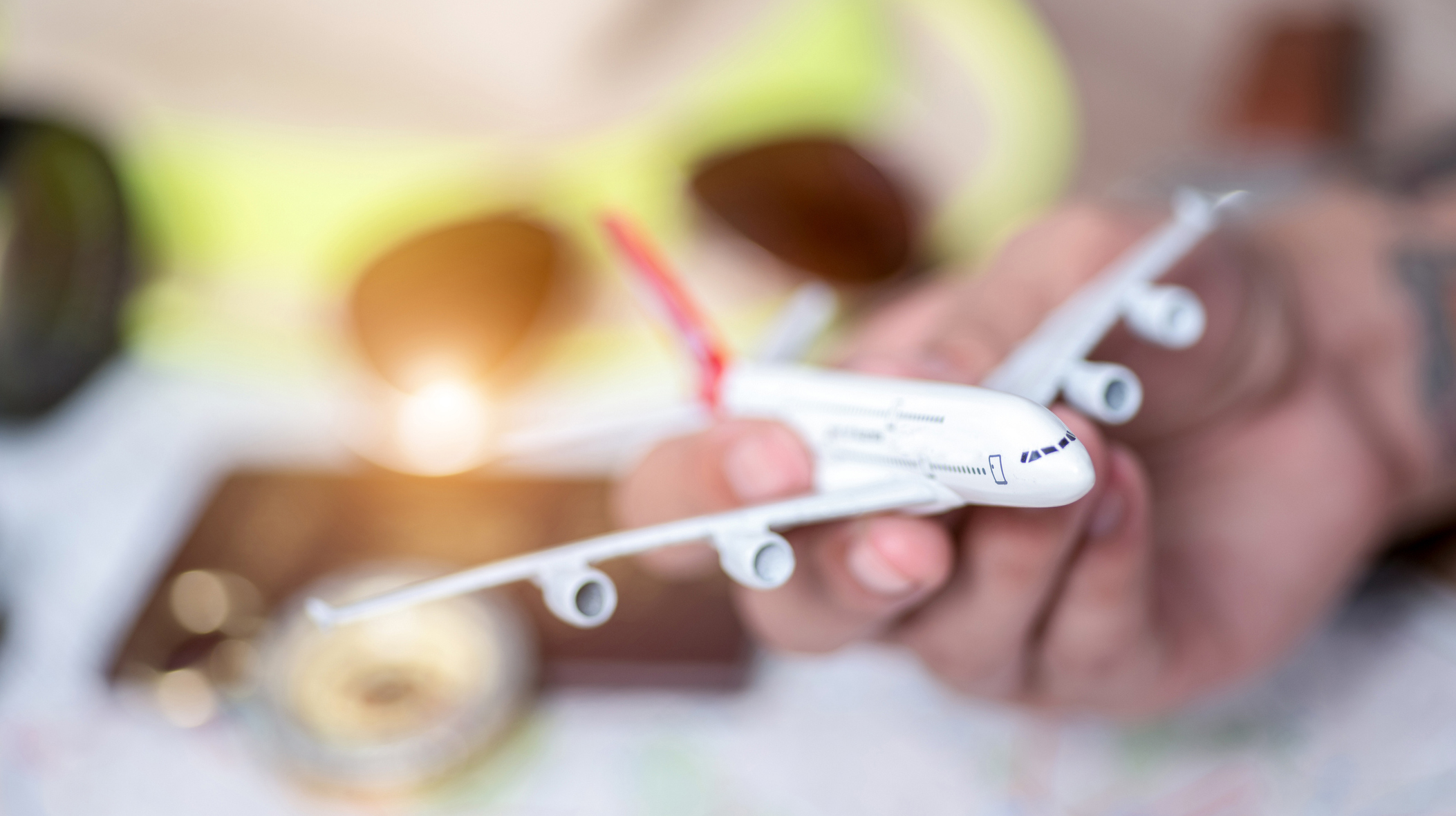 model aircraft with neutral passport and map background