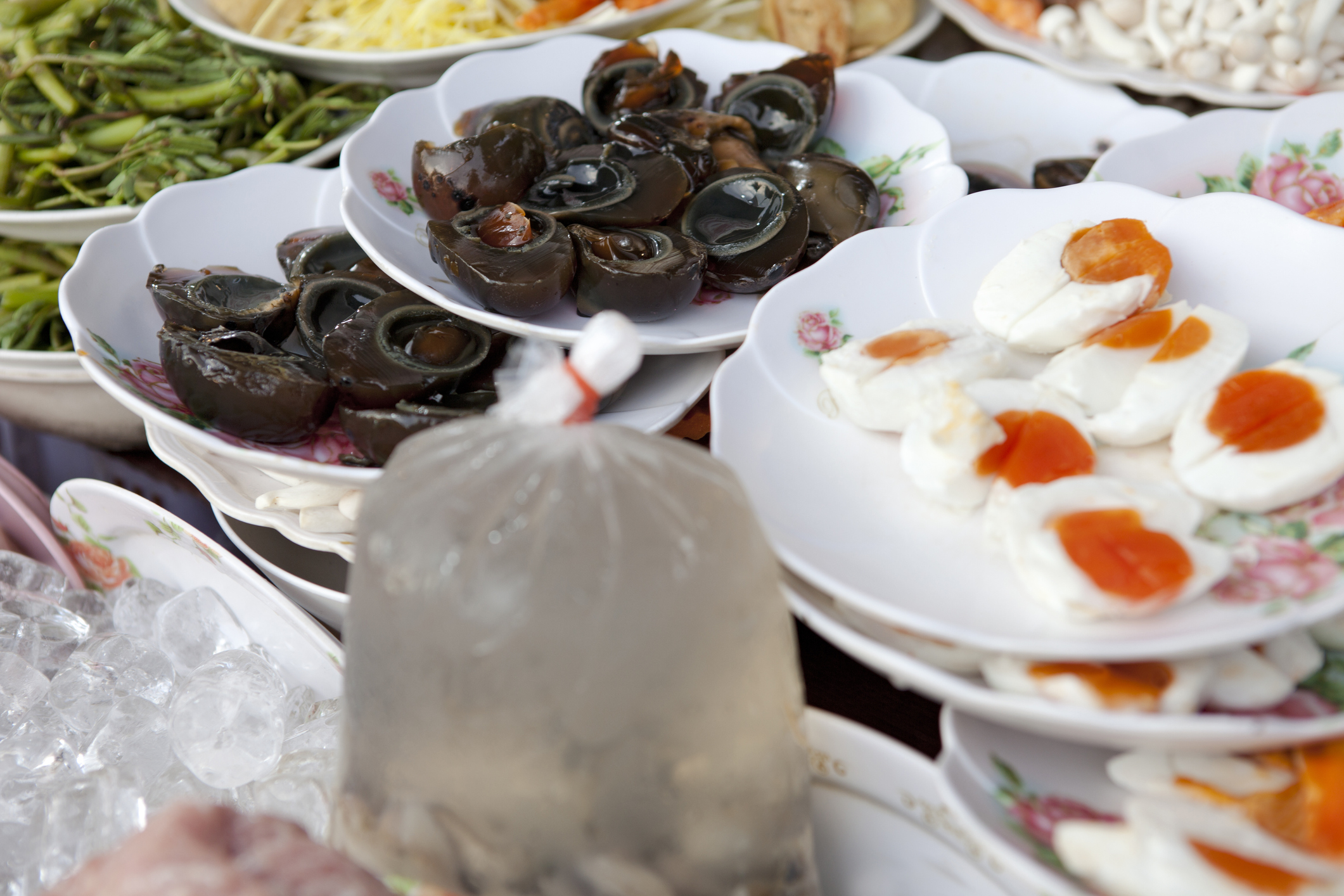 Salty Eggs and Century Eggs at a lokal market in Thailand