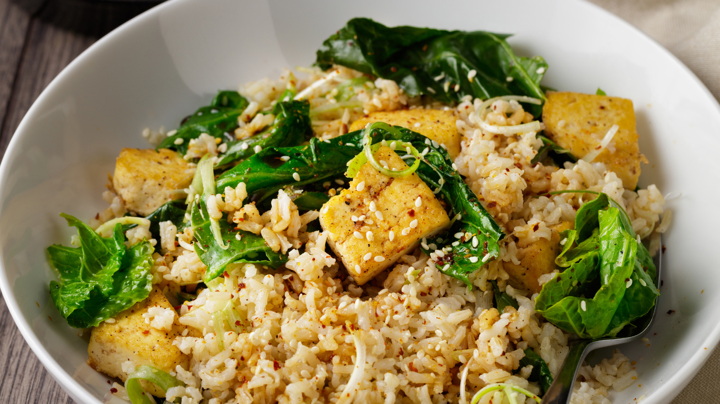 Healthy Vegan brown rice tofu salad