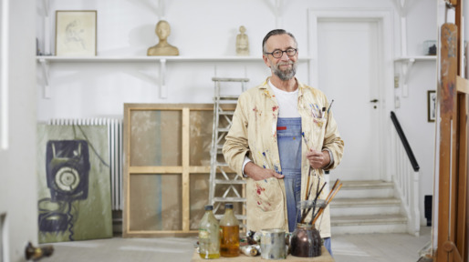 Portrait of mature man in his home art studio