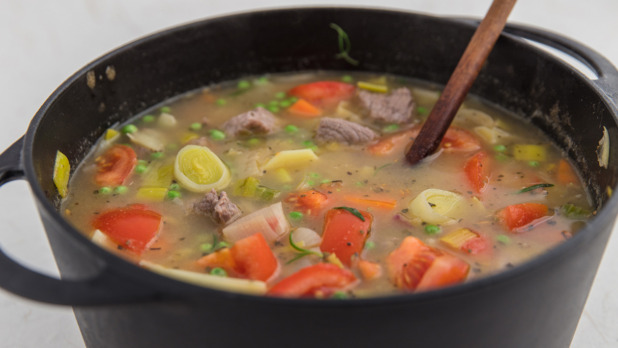 Spezzatino in black cast iron casserole